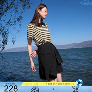 三彩大碼女裝2025夏季新款假兩件翻領(lǐng)連衣裙短袖學(xué)院風(fēng)條紋胖MM