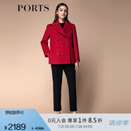 PORTS寶姿女裝秋冬新款職場(chǎng)長(zhǎng)袖短大衣毛呢外套 深紅色 2