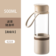 茶花 玻璃杯水杯杯子玻璃杯家用簡(jiǎn)約清新森系泡茶杯帶蓋便攜女 灰色【500ml】