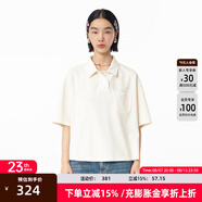 幻走（MOVEUP）【商場(chǎng)同款】2025春季新款polo領(lǐng)貝殼扣設(shè)計(jì)師短款T恤女 米白 M
