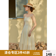 獨束大碼女裝飄逸大擺仙女吊帶連衣裙夏裝新款不規(guī)則荷葉邊裙22DS2582 米色(DY) XL