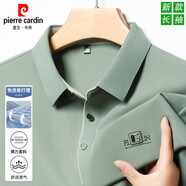 皮爾卡丹（pierre cardin）春夏新款冰絲長袖t恤Polo衫中年男士商務(wù)休閑舒適透氣體恤爸爸裝 淺綠色 XL 推薦【130-155斤】