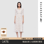 歌力思（ELLASSAY）2025早春新款高貴典雅睫毛蕾絲棉感中長(cháng)款連衣裙女EWU361Y00700 純凈白 S