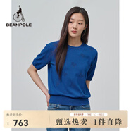 beanpole濱波  春夏新款女士BP鏤空組織圓領(lǐng)短袖套頭針織衫 藍色 M 165/88A