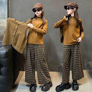 G·DUCK KIDS女童毛線(xiàn)馬甲秋裝三件套2025秋季新款中大童韓版時(shí)髦女孩洋氣套裝 兩件套 打底和褲子 120