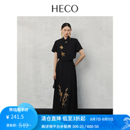 HECO劉詩詩同款【瀟風(fēng)】新中式國風(fēng)夏季新款重工手工珠繡短袖T恤上衣 黑金色 L