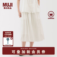 無(wú)印良品（MUJI）女式 強捻 抽褶裙 長(cháng)半身裙女裙子女裝格子裙25年夏季BE1VEC5S 米白色 XL （165/74A）