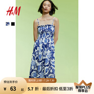 H&M女裝背心吊帶連衣裙夏季無袖修身收腰露背海洋印花長(zhǎng)裙1221999 白色/藍(lán)色花卉 XL 175/116