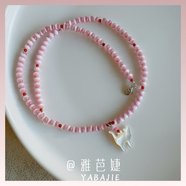 MHFDO雅芭婕粉貓眼石鋯石貓咪項鏈女小眾甜美送女友禮物 長(cháng)度約43厘米