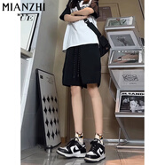 棉致美式高腰排扣工裝冰絲短褲女夏季薄款2025新款小個子寬松五分褲 黑色【D53高品質(zhì)18】 XL 120-140斤