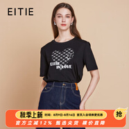 愛(ài)特愛(ài)（EITIE）簡(jiǎn)約logo印花短袖T恤女2025秋季新款寬松顯瘦圓領(lǐng)上衣7702404 極簡(jiǎn)黑20 L (165)