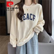 皮爾卡丹（pierre cardin）無帽衛(wèi)衣女春秋薄款2025新款學(xué)生寬松長袖韓國情侶裝上衣外套潮牌 杏色-pe藍字【春秋薄款】今年流 M