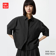 優(yōu)衣庫女裝寬松短襯衫/短袖襯衣空調(diào)衫薄外套479096 09 黑色 S /155/80A