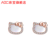 ABC老鳳凰999純銀足銀HelloKitty耳釘女款甜美可愛(ài)凱蒂貓蝴蝶結耳環(huán) 凱蒂貓耳釘