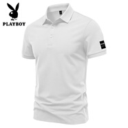 花花公子（PLAYBOY）新款polo衫男短袖夏季上班休閑透氣修身翻領(lǐng)t恤高檔上衣純色半袖 白色 M 體重100-115斤
