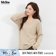 MsShe【V領(lǐng)&圓領(lǐng)】大碼女裝春裝胖mm仿兔絨紗寬松毛衣 【V領(lǐng)】燕麥色現(xiàn)貨 4XL