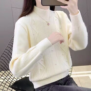 騰訊云韓國小香風(fēng)重工釘珠半高領(lǐng)毛衣女2025秋冬爆款加厚洋氣打底針織衫 白色 XL