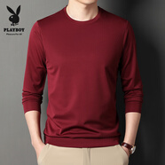 花花公子（PLAYBOY）中老年圓領(lǐng)衛(wèi)衣男大碼秋季長袖t恤男冰絲休閑打底衫男裝上衣體恤 307酒紅 M 165/105/48100-120斤