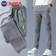 NASA BASE休閑褲男春夏季寬松商務(wù)直筒褲百搭2025新款男士彈力長(zhǎng)褲子男 淺灰 S 建議【80-95斤】