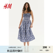 H&M女裝無領(lǐng)連衣裙2025夏季新款吊帶波嬉風設(shè)計感碎花裙1217947 深藍色/佩斯利花紋 M 165/96