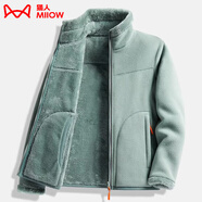 貓人（MiiOW）搖粒絨外套女男情侶抓絨衣加絨冬加厚羊羔絨雙面穿衛(wèi)衣保暖珊瑚絨 ZZ22028復(fù)古綠-女 2XL