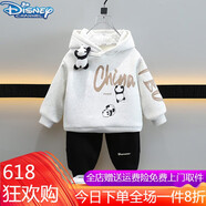 迪士尼（Disney）男童加絨套裝新款寶寶衣服秋冬兒童衛(wèi)衣韓版中小童保暖連帽兩件套 淺灰色熊貓掛件套裝（春秋） 100 碼 建議2-3歲 體重25-30斤