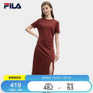 FILA 斐樂(lè)針織連衣裙2025夏季時(shí)尚休閑開(kāi)叉顯瘦修身T恤長(zhǎng)裙