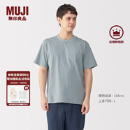 無(wú)印良品（MUJI）男式天竺編織圓領(lǐng)短袖T恤男士打底衫男款休閑上衣夏季男裝 淺藍色條紋 S (165/84A)