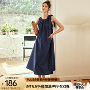 Olrain歐芮兒棕色無袖連衣裙女夏季新款寬松度假風(fēng)掛脖裙子沙灘裙 普魯士藍(lán) S