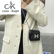 casa-kups斜挎包康康包迷你H扣小方包豬鼻子鏈條包mini單肩斜挎包女網(wǎng)紅包 黑色 13CM，不能放手機