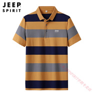JEEP SPIRIT吉普polo衫男短袖t恤2025夏時尚休閑簡約透氣翻領條紋上衣男 PS7273款土黃色 M 建議-120斤