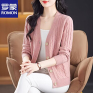 羅蒙（ROMON）針織衫女春秋新款外搭時(shí)尚洋氣減齡寬松顯瘦大碼開(kāi)衫短款毛衣外套 粉紅色 均碼