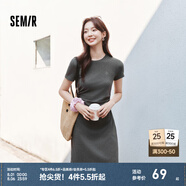 森馬（Semir）連衣裙女收腰T恤裙小心機(jī)夏季2025新款繡花圓領(lǐng)短裙簡約休閑 深花灰00120 2XL