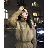 假兩件拼接環(huán)保皮草外套女秋冬季加厚毛衣設(shè)計感收腰針織開衫上衣 卡其色 S 【現(xiàn)貨直發(fā)】贈運費險