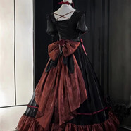 席佰嗚嗚大裙子花嫁日?？铋L(cháng)裙生日裙Lolita 黑紅色花嫁款OP加蝴蝶結加拖尾 S