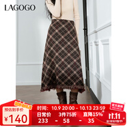 LAGOGO高腰中長款A(yù)字半身裙女拉谷谷2024年冬新款流蘇經(jīng)典格紋裙 混色 M