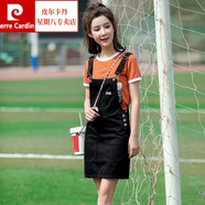 皮爾卡丹（pierre cardin）法式高腰日系牛仔背帶裙女2025夏季新款韓版學(xué)生韓版顯瘦可愛短裙 黑色 S 80斤左右