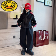 G.duck小黃鴨女童運動(dòng)套裝2026秋季新款兒童秋冬韓系穿搭女孩中大童童裝 黑色蝴蝶結套裝 140 cm