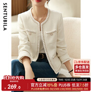 尚都比拉春秋經(jīng)典圓領(lǐng)小香風(fēng)外套女通勤減齡百搭女裝上衣 米白色 S 