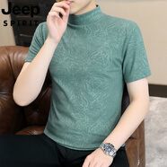 JEEP SPIRIT吉普輕熟中領(lǐng)小高領(lǐng)白色打底衫男半高領(lǐng)短袖T恤冬季加絨半袖體恤 湖藍(lán)色D802 0577 L