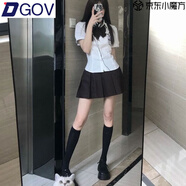 DGOV2025新款夏季純風辣妹短袖收腰百搭學院風修身jk綁帶襯衫綁套裝女 白色襯衫+黑色蝴蝶結+百褶裙 M 推薦95-105斤