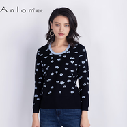 婭奴（A n l o m）Anlom/婭奴冬季長袖新款圓領藍底花休閑桑蠶絲針織衫通勤上衣套衫 藍底花 95CM 均碼