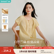 茵曼（INMAN）【苧麻】清麻系列炒色襯衫t恤女裝2025夏季新款短袖上衣 淺黃色-18525342 L