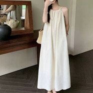 茯見 吊帶連衣裙2025夏季甜美小清新白色裙子海邊A字寬松無袖長裙 吊帶連衣裙M碼【建議90-120斤】
