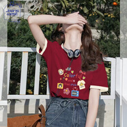JEANSWEST CLUB真維斯短袖女t恤夏季拼接撞色純棉上衣2025新款體恤衫