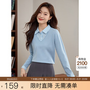 熙世界假兩件針織衫女士2025春季設(shè)計感長袖毛衣襯衫領(lǐng)打底衫上衣 淺水藍 M