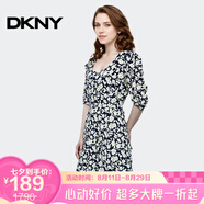 唐可娜兒（DKNY）【京東奧萊】新款印花連衣裙女夏季新款寬松顯瘦V領(lǐng)短袖A字裙女W2 W2212Z52-011 S