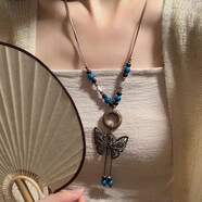 波西米亞復古蝴蝶長(cháng)款項鏈女新中式民族風(fēng)古著(zhù)中古古風(fēng)毛衣鏈配飾 古風(fēng)蝴蝶長(cháng)款項鏈