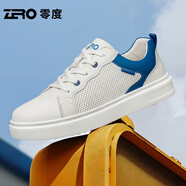 零度尚品男鞋板鞋男夏季新款透氣頭層牛皮厚底休閑鞋潮流百搭輕便小白鞋男 白藍 【標準皮鞋碼】 41