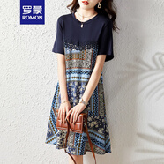 羅蒙（ROMON）夏季短袖連衣裙女裝2024新款韓版寬松顯瘦高腰中長(cháng)款拼接碎花裙子 花色 2XL (125-135斤)